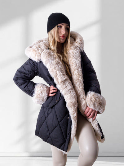 Alina faux fur hooded quilted coat