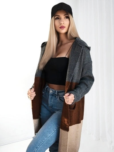 Lili Striped hooded cardigan Brown