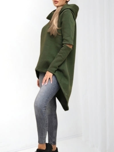 Hooded cut out sleeve detail oversize jumper Khaki