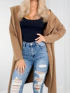 Hooded longline cardigan Camel