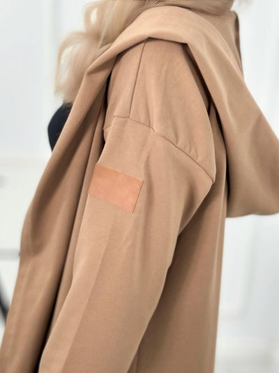 Hooded longline cardigan Camel