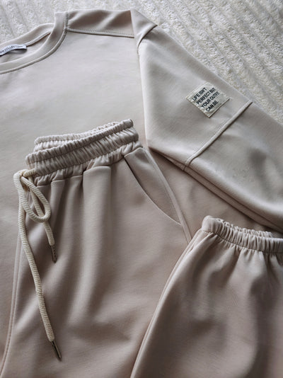 Life Co.Ord Joggers and Jumper set Beige