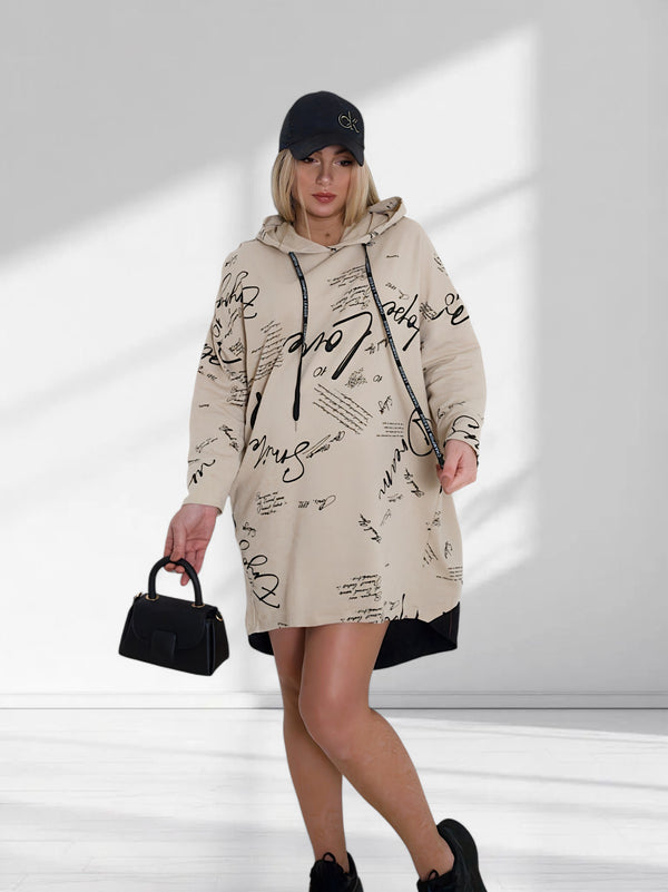 Letter print jumper dress Beige