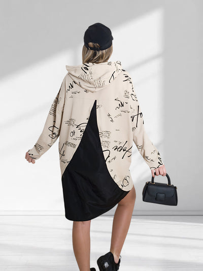 Letter print jumper dress Beige