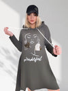 Face art and leo detail print jumper dress Khaki