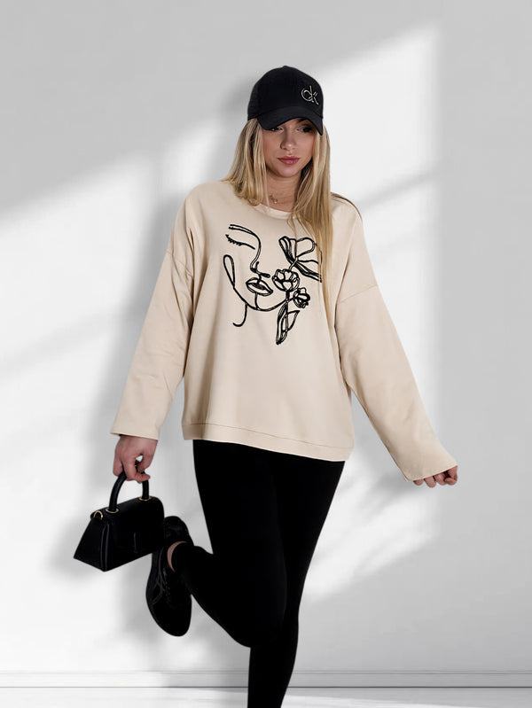 Face art sweatshirt Beige