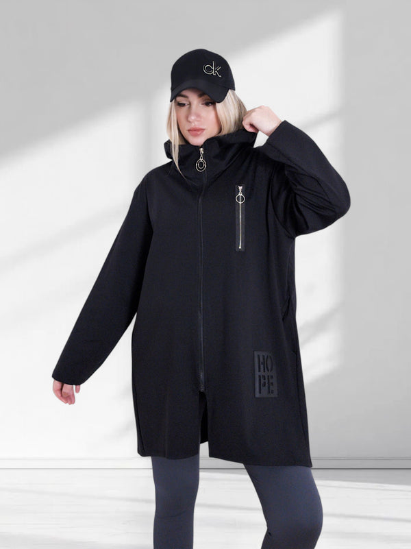 Hooded zipper cotton jacket Black