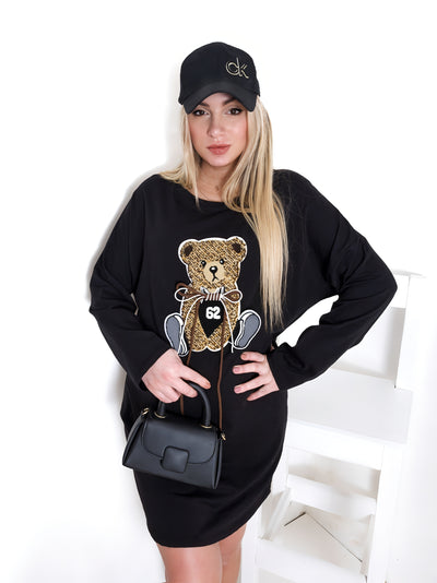 Bear long sleeve jumper dress Black