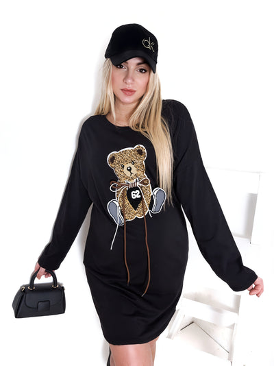 Bear long sleeve jumper dress Black