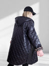 Black Leo detail Oversize Quilted hooded jacket Plus size