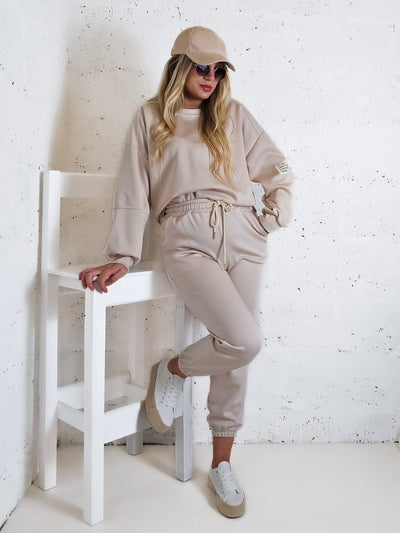 Life Co.Ord Joggers and Jumper set Beige