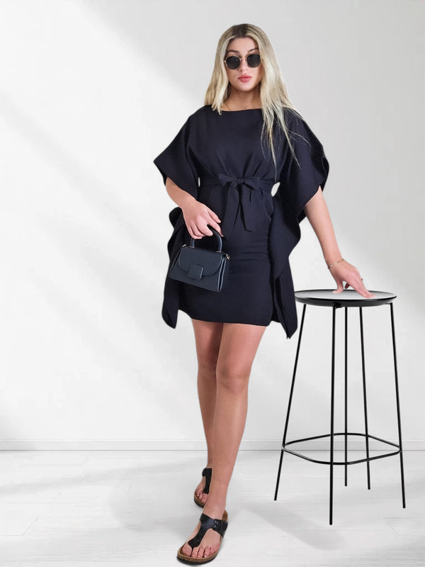 Allie Batwing tie waist dress Black