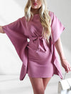 Allie Batwing tie waist dress Dark Pink