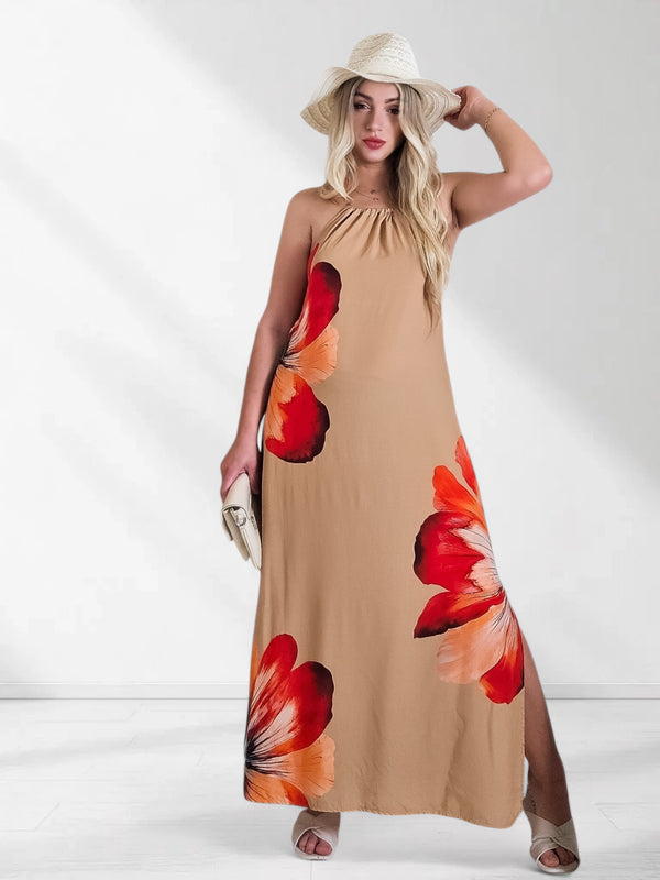 Abby Tie neck Maxi dress Camel
