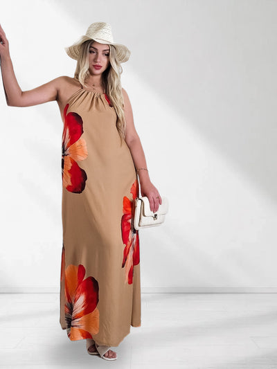 Abby Tie neck Maxi dress Camel