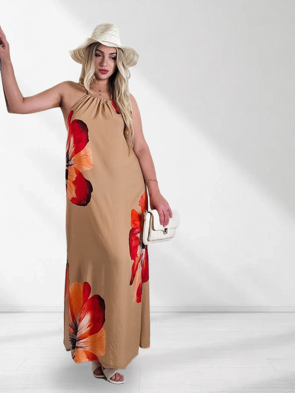 Abby Tie neck Maxi dress Camel
