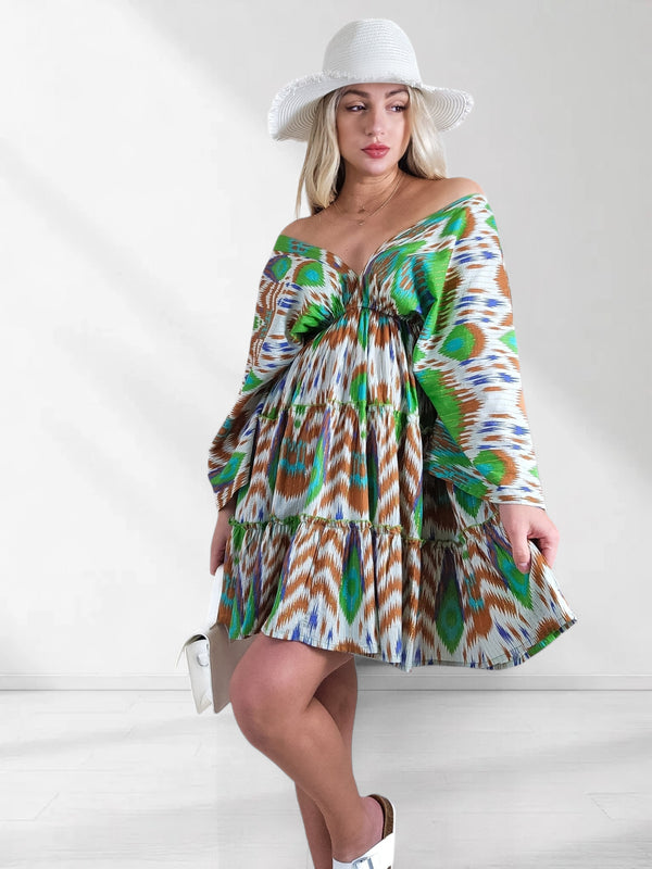 Adele V neck Printed dress Green