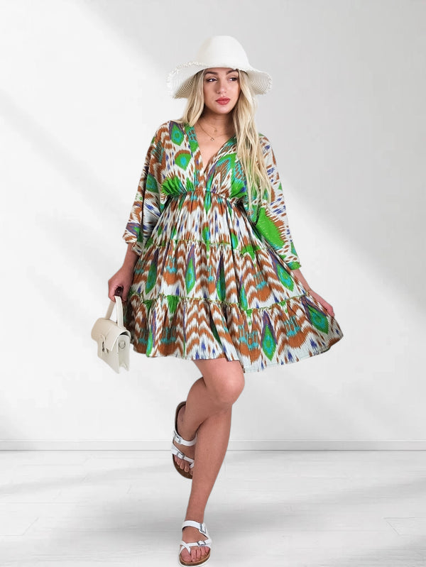 Adele V neck Printed dress Green