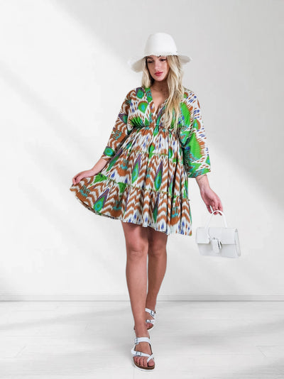 Adele V neck Printed dress Green