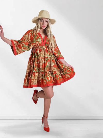 Adele V neck Printed dress Russet