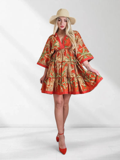 Adele V neck Printed dress Russet
