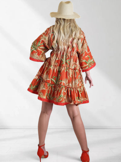 Adele V neck Printed dress Russet