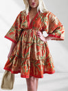 Adele V neck Printed dress Russet