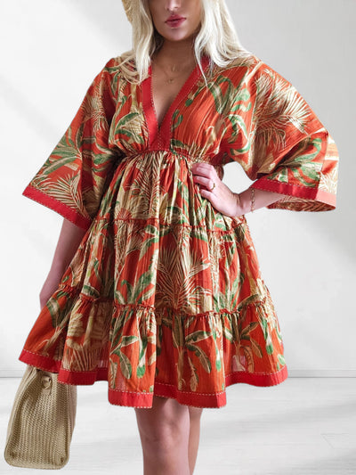 Adele V neck Printed dress Russet