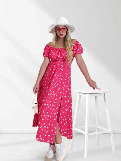 Ailyn Puff sleeve floral Maxi dress Fuchsia
