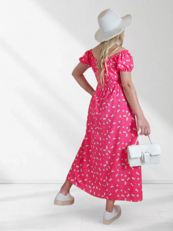 Ailyn Puff sleeve floral Maxi dress Fuchsia