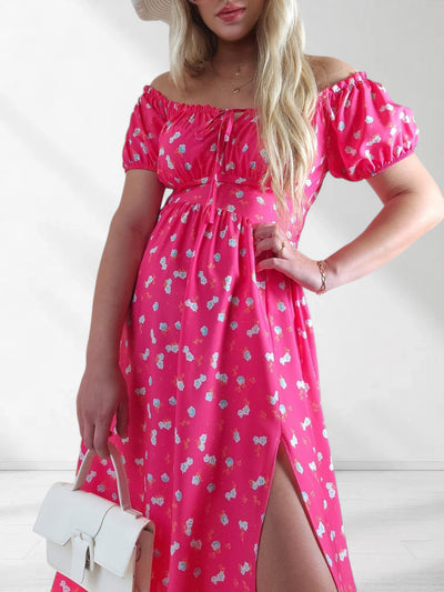 Ailyn Puff sleeve floral Maxi dress Fuchsia