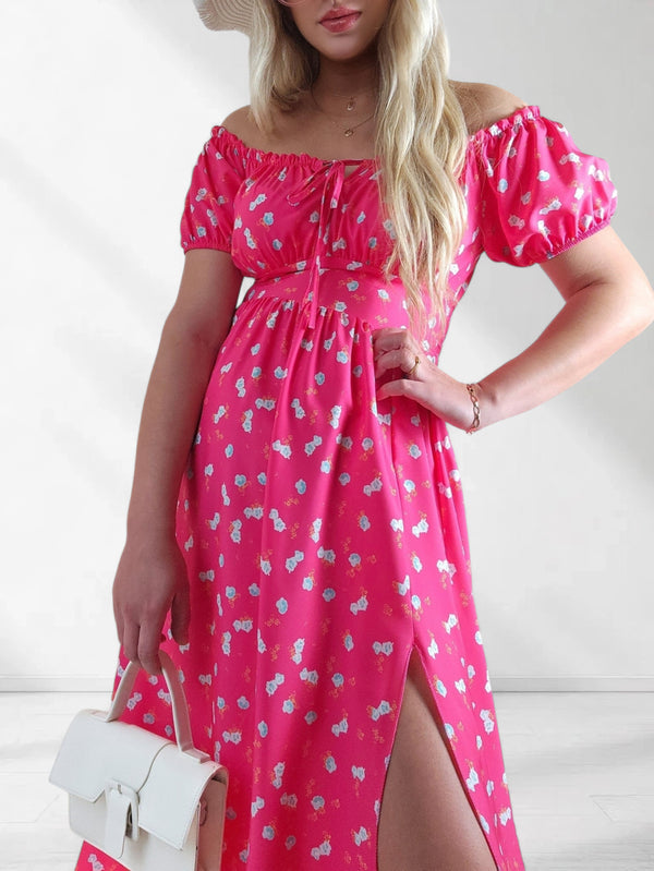 Ailyn Puff sleeve floral Maxi dress Fuchsia