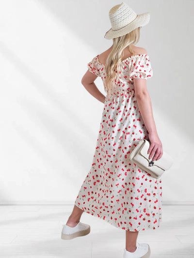 Ailyn Puff sleeve floral Maxi dress Beige
