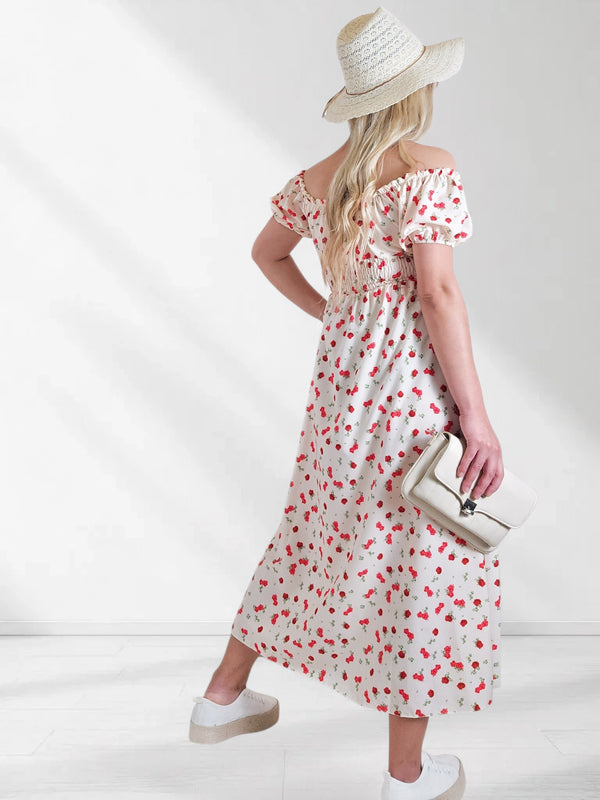Ailyn Puff sleeve floral Maxi dress Beige