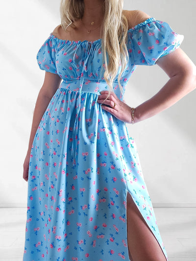 Ailyn Puff sleeve floral Maxi dress Baby Blue