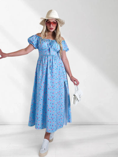 Ailyn Puff sleeve floral Maxi dress Baby Blue