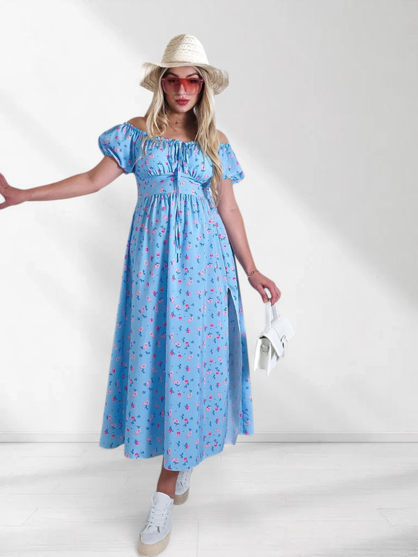 Ailyn Puff sleeve floral Maxi dress Baby Blue