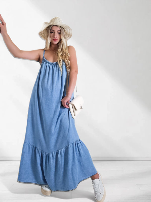Alia Strappy Denim Maxi dress
