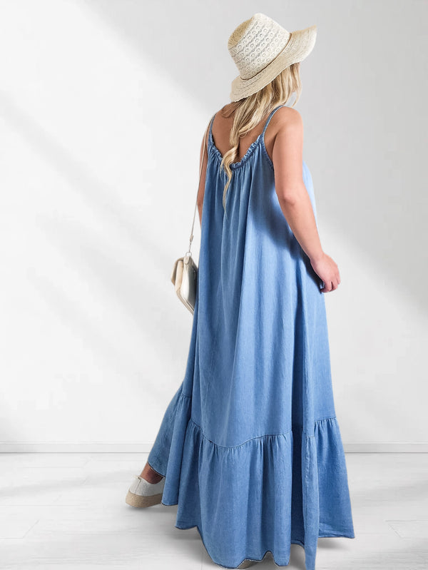 Alia Strappy Denim Maxi dress
