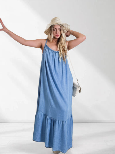 Alia Strappy Denim Maxi dress