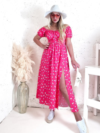 Ailyn Puff sleeve floral Maxi dress Fuchsia