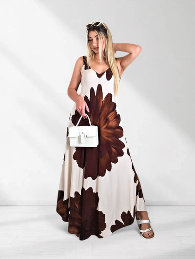 Athena Floral Wide strap Maxi dress Brown