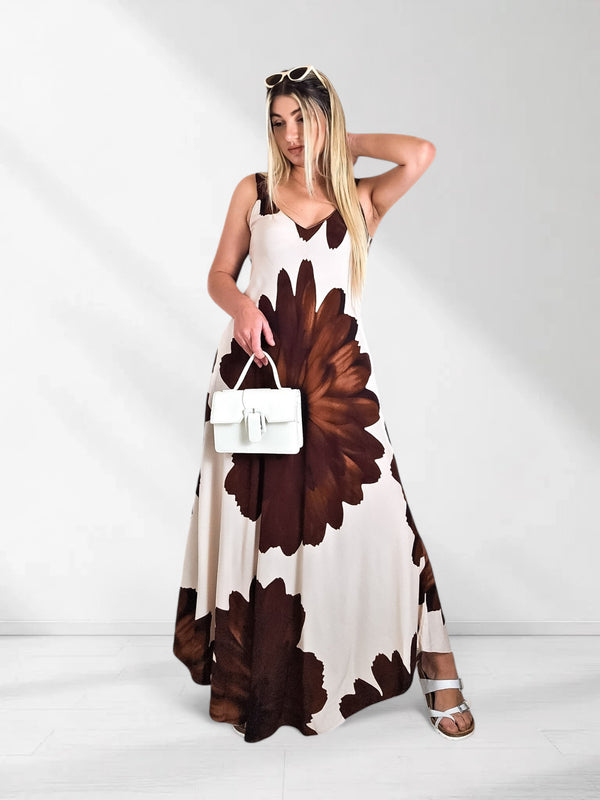 Athena Floral Wide strap Maxi dress Brown