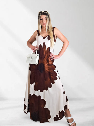 Athena Floral Wide strap Maxi dress Brown