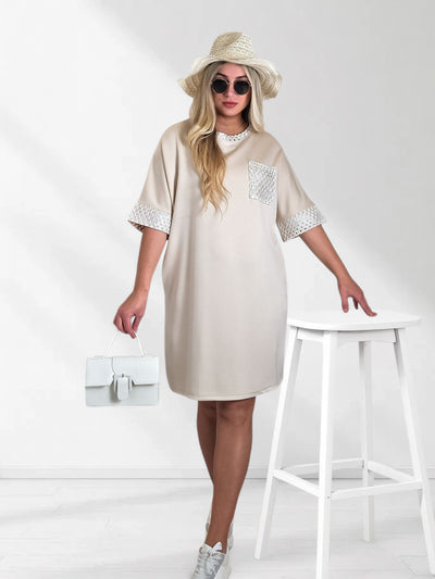 Alda crochet detail T-Shirt dress Beige