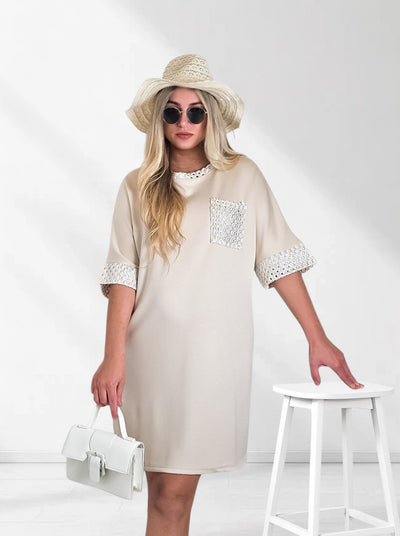 Alda crochet detail T-Shirt dress Beige
