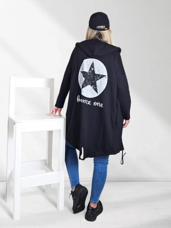 Hooded printed cardigan Star Black