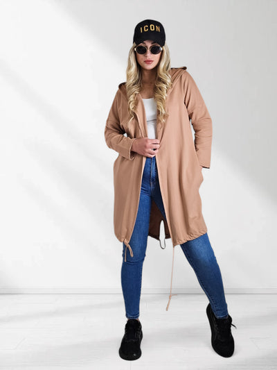 Hooded printed cardigan Star Camel