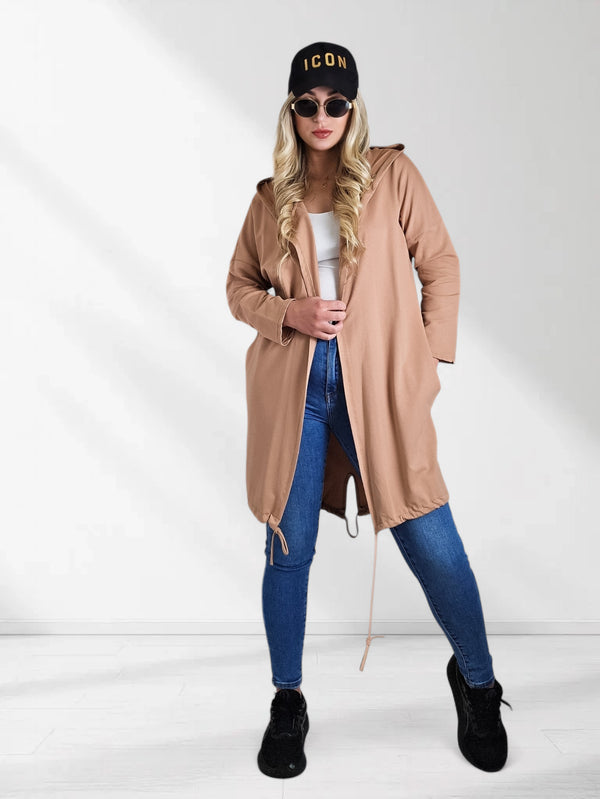 Hooded printed cardigan Star Camel
