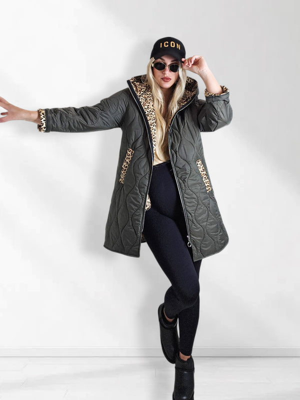 Leo Oversize Quilted hooded jacket Khaki